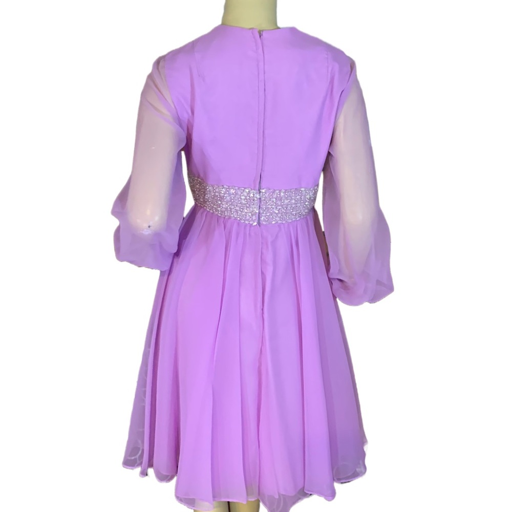 VINTAGE 1960'S JACK BRYAN BY DUPUIS ORCHID PURPLE CHIFFON BEADED COCKTAIL DRESS - Picture 6 of 14
